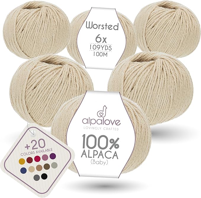 Worsted Set (6 x 1.75 oz) Super Soft Baby Alpaca Knitting Yarn Beige 656 Yards