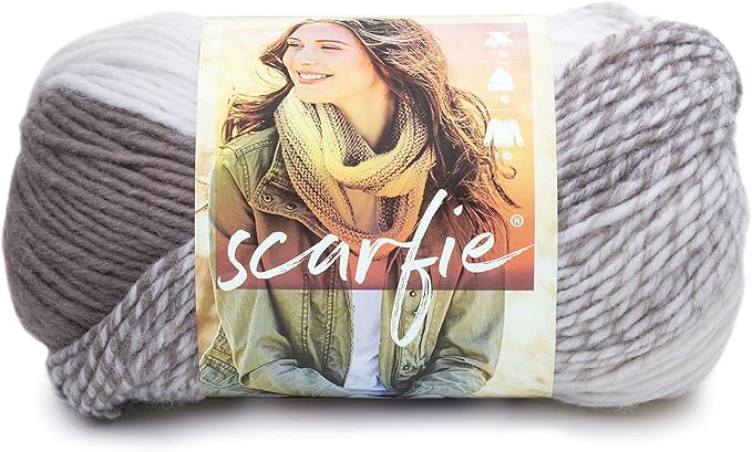 Lion Brand Yarn Scarfie Bulky Yarn, Cream/Taupe, 1 Pack