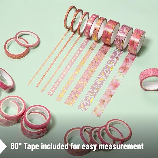 Mr. Pen- Washi Tape Set, 21 Rolls, Floral Pink, Decorative Tape with Measure Tape, Scrapbook Washi Tape for Journaling, Craft Tape, Mother's Day