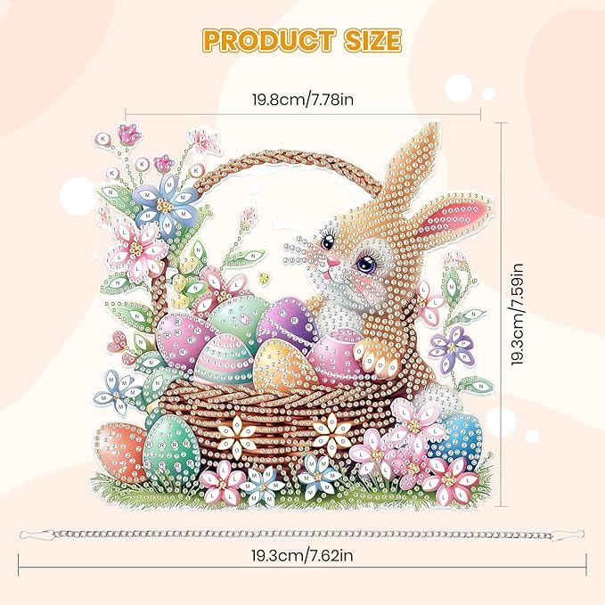 MOGTAA Easter Bunny Diamond Art Hanging Kits for Adults Beginners, Easter Egg Diamond Art Suncatchers, 5D Special Shape Flowers Diamond Painting Window Pendant Kit for Home Garden Wall Decor