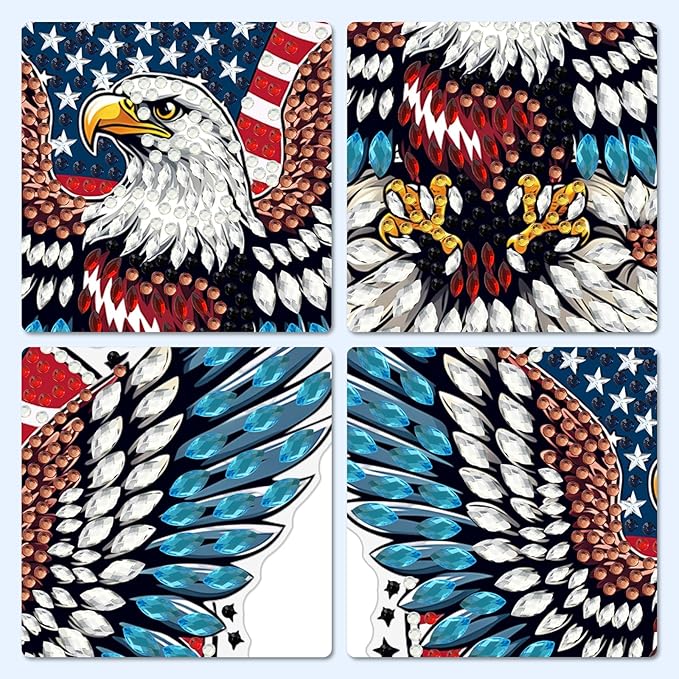 MXJSUA Eagle American Flag Diamond Painting Art Window Suncatchers, Diamond Art Kits for Adults Hanging Ornaments with Chain, 5D Special Shape Crystal Diamond Pendant Accessories for Decor Gift