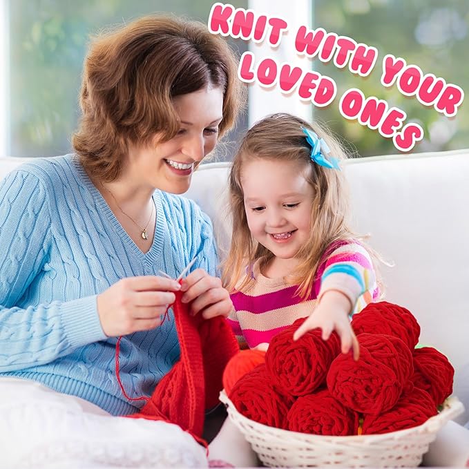 Buryeah 8 Pack Chunky Chenille Yarn for Crocheting Soft Thick Fluffy Yarn for Hand Knitting Bulky Velvet Blanket Plush for Weaving DIY Crafts Each 3.5 oz 55 Yards (Red)