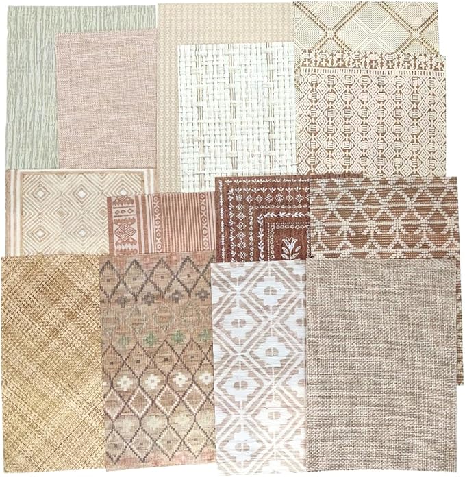 24 Sheets Vintage Linen Scrapbook Paper Embossed Textured Paper Kit Collage Supplies for Decoupage Crafts Scrapbooking Card Making Bulletin Board Junk Journalling Embellishment(Light Brown)