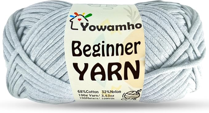 Yarn for Crocheting & Knitting, 100g Cotton Yarn for Beginners with Easy-to-See Stitches,100m (109yds) Worsted Soft Cotton-Nylon Blend Yarn, Light Gray.