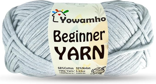Yarn for Crocheting & Knitting, 100g Cotton Yarn for Beginners with Easy-to-See Stitches,100m (109yds) Worsted Soft Cotton-Nylon Blend Yarn, Light Gray.