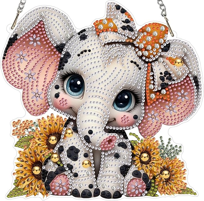 MXJSUA Elephant Diamond Art Hanging Kits for Adults Beginners, Crystal Diamond Suncatchers, Special Shape Diamond Painting Pendant Window Ornament for Home Garden Door Wall Decor