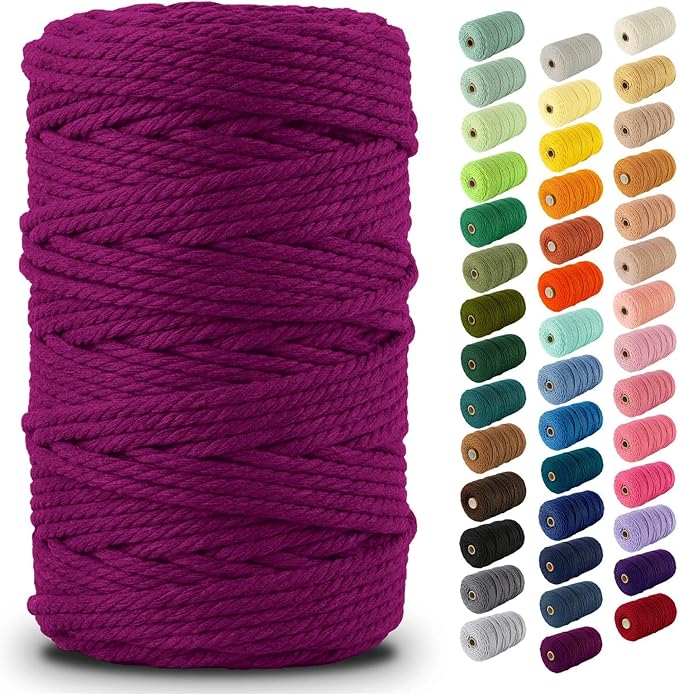 Nook Theory Macrame Cord - 5mm 109 Yards Cotton Rope, 3mm 4mm Yarn, String for Crafts, Perfect for Macrame Wall Hanging and Boho Decorations (Plum)