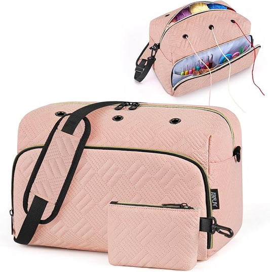 IBFUN Crochet Yarn Knitting Bag 2 Pcs Yarn Storage Organizer Crocheting Bags for Beginners with Shoulder Strap for Knit Accessories Needles Hooks
