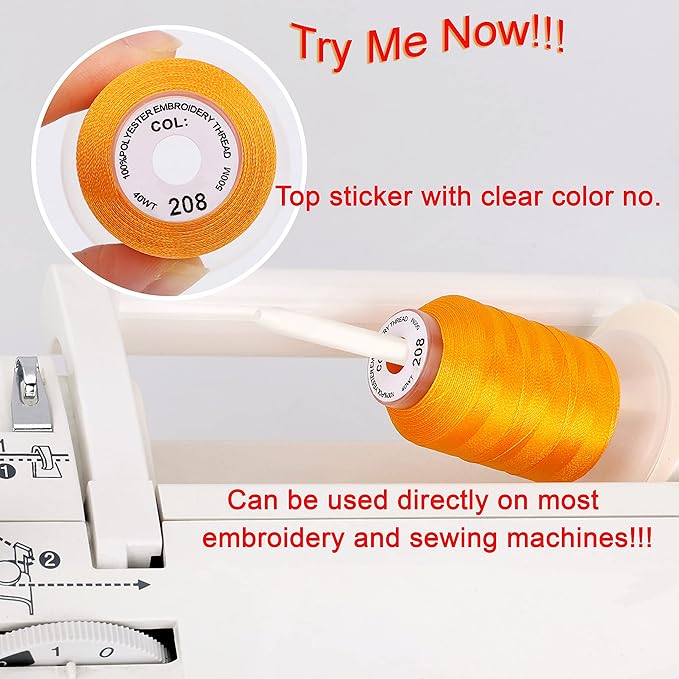 63 Spools Polyester Machine Embroidery Thread Kit 500M Colors Compatible with Brother Colors