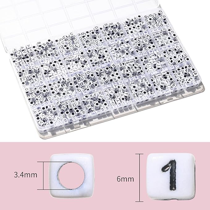 730pcs Square Letter Beads, 28 Styles Friendship Bracelet Kit, 6x6 mm Acrylic Alphabet Beads for Bracelet and Jewelry Making(White and Black)