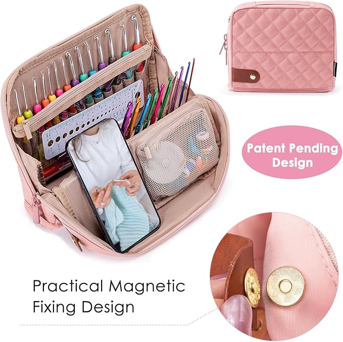 82Pcs Crochet Hook Set with Storage Case - Stand Up Crochet Hook Case with 20 Size Crochet Hooks & needles, Crochet Accessories - Crochet Needles Set for Crochet Lovers, Crochet Kit for Beginners