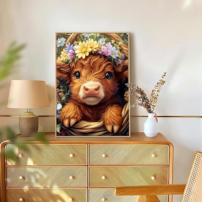 Reivworl Highland Cow Diamond Art Kits for Adults, Highland Cow Diamond Painting Kits, Gem Art Kit for Gifts and Home Interior Decor 12x16 Inch