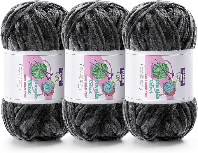 3 Skeins Velvet Chunky Yarn, Chenille Yarn for Crocheting and Hand Knitting, Blanket Yarns for Making Scarves and Knitting Projects - Amigurumi Crochet Yarn (3×3.5oz, 3×87.5yds)