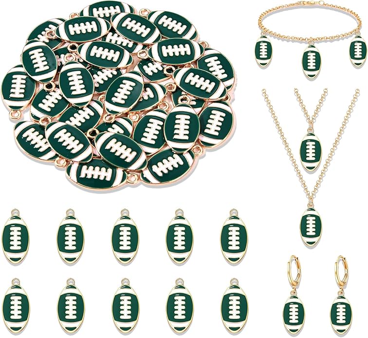 NVENF 30PCS Football Charms for Jewelry Making, Enamel Football Charms for Bracelet Necklace Earrings Making, Red Black White Blue Purple Orange Game Day Football Charm Bulk