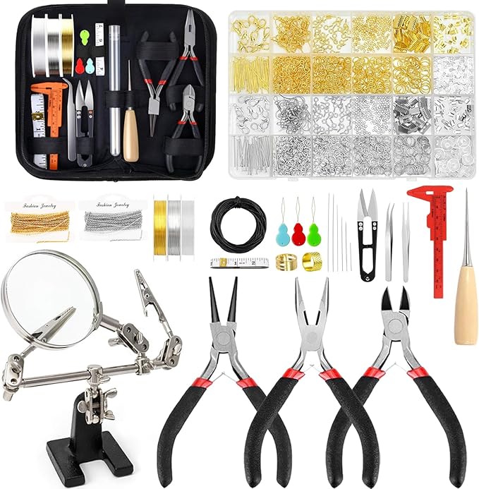 EUIQUE Jewelry Making Supplies Kits Repair Tools for Adults with Pliers, Wires, Necklace Chains, Findings and Helping Hands