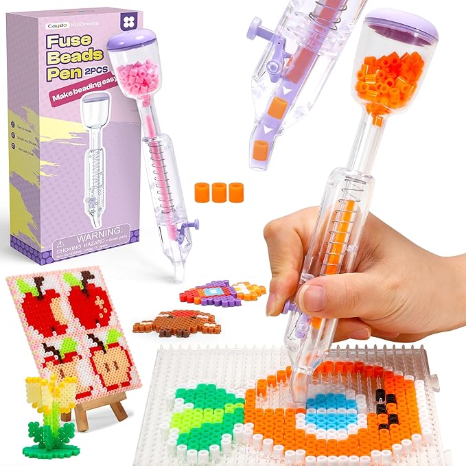 caydo 2pack 5mm fuse bead pen, purple fuse beads dispenser for home diy decor, parent-child interaction and kid's crafts boosts efficiency saves time high capacity & transparent pen body(patented)