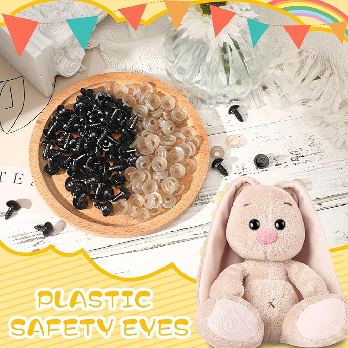 UPINS 600 Pieces 12MM Safety Eyes with Washers Black Plastic Safety Eyes for Amigurumi Doll Crochet Eyes for DIY Crafts Stuffed Animals Making Supplies