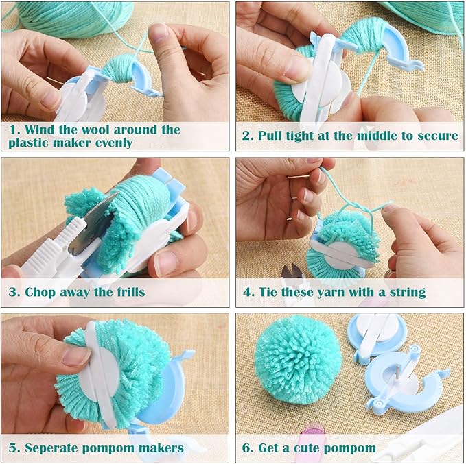 Pom Pom Maker, 4 Different Sizes Pompom Maker Fluff Ball Needle Craft DIY Wool Knitting Craft Knitting Wool Tool Kit with Thread Cutter Scissors (Color Set B)