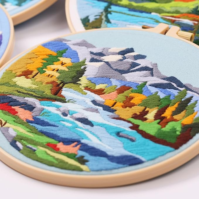 harimau 4p beginner embroidery kit,floral plant pattern,cross stitch kits, including stamped embroidery cloth with 2 embroidery hoops, color threads and embroidery kits
