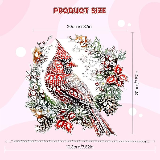 MOGTAA Christmas Cardinal Diamond Art Hanging Kits for Adults Kids, Christmas Landscape Diamond Art Suncatchers, 5D Special Shape Diamond Painting Window Pendant Kit for Home Garden Wall Decor