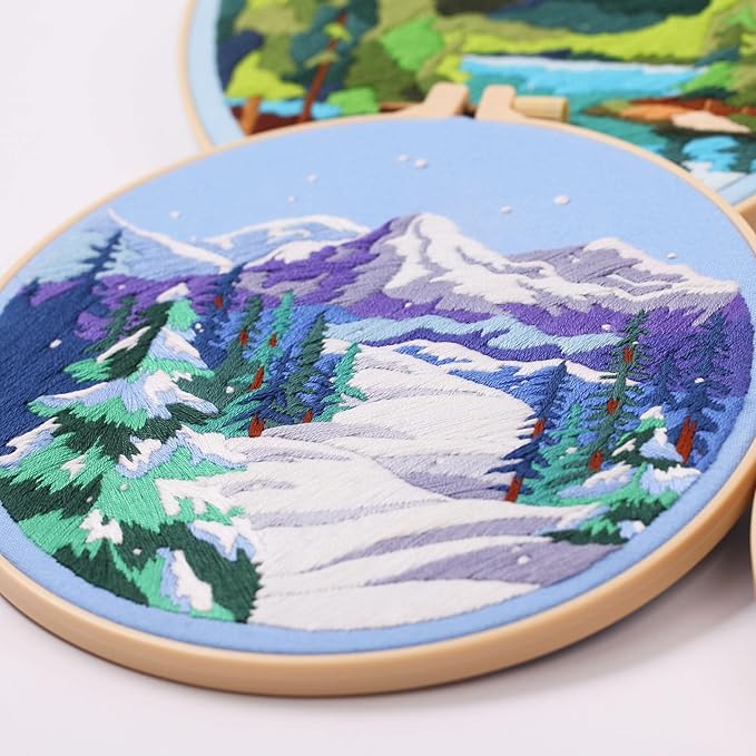 harimau 4p in beginner embroidery kit,floral plant pattern,cross stitch kits, including stamped embroidery cloth with 2 embroidery hoops, color threads and embroidery kits