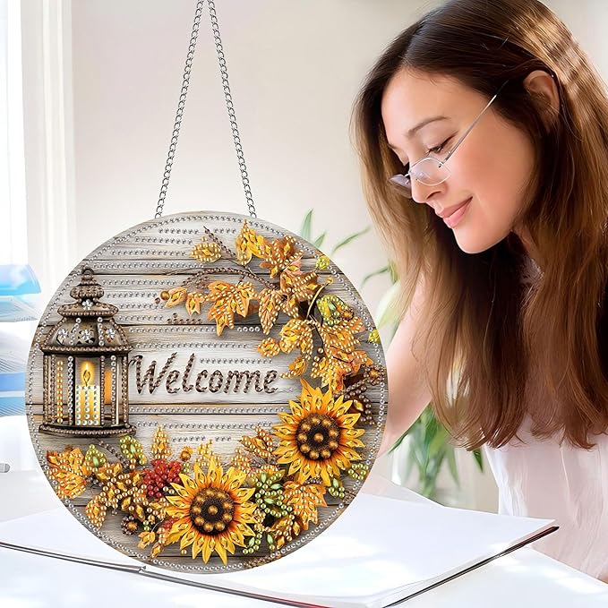 Pavemlo Hanging Diamond Art Kits for Adults Sunflower – 8x8 Inch Double-Sided Acrylic Board DIY Crystal Diamond Suncatcher Pendant, Sparkling Home Wall or Window Decoration Handmade Gift