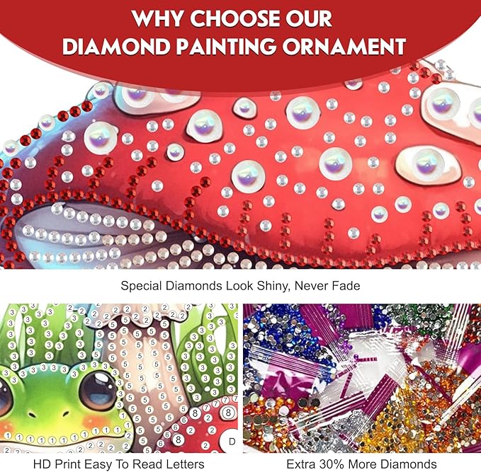 NEWENMO Diamond Art Hanging Kit for Adult, Cute Frog, DIY Double Sided Acrylic Special Shaped Diamond Art Painting Window Pendant Cartoon Frog with Mushroom, Home Garden Wall Hanging Ornament Kits