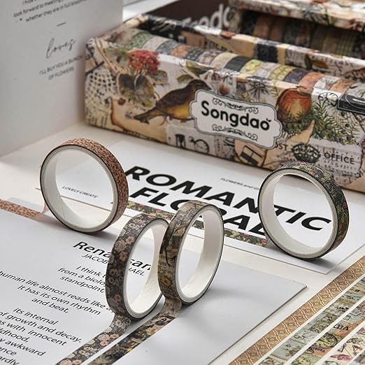 20 Rolls Skinny Vintage Washi Tape Set Retro Arts Adhesive Tapes Basic Patterns Decorative Masking Tape Sets for Craft, Kids, Scrapbook, DIY, Gift Wrapping (Elegance in Time)