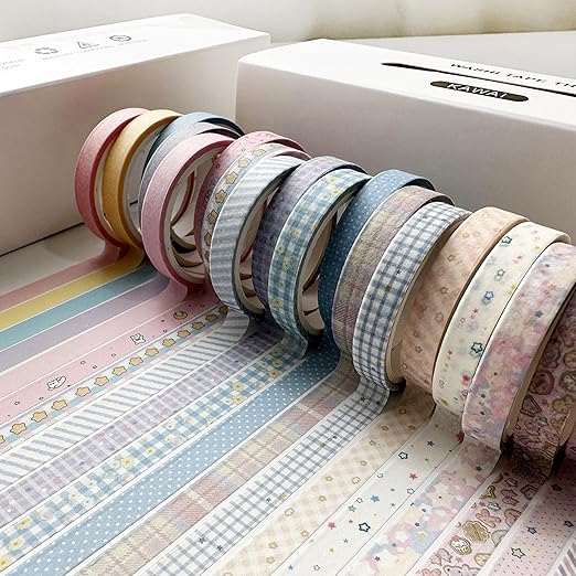 YUBX Vintage Washi Tape Set 20 Rolls Skinny Retro Decorative Antique Patterns Masking Tapes for Arts, DIY Crafts, Journals, Planners, Scrapbook, Wrapping (Kawaii)