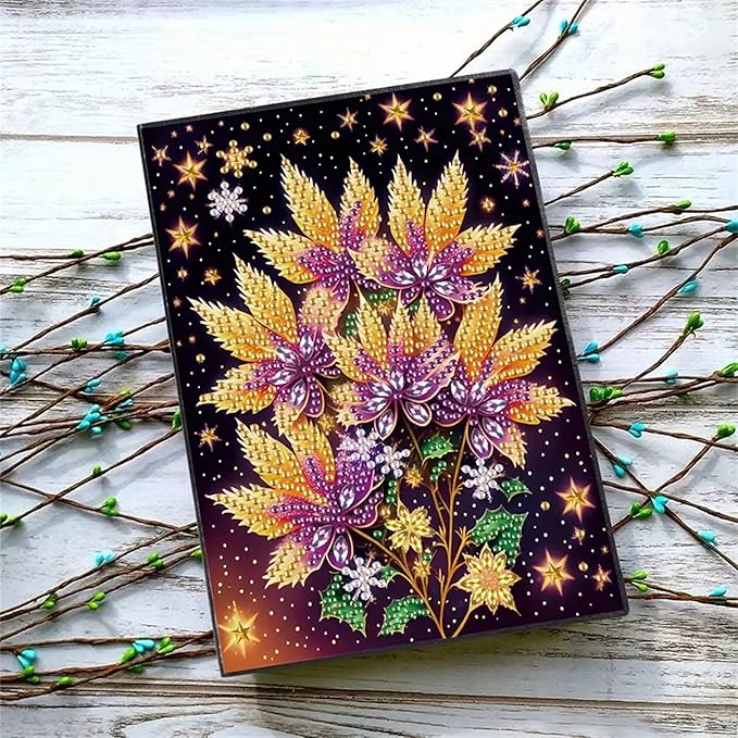 Diamond Painting Notebook for Adults, A5 Diamonds Art Journal and DIY Sketchbook, Diamond Art Kit Supplies,Gift for Beginners, Craft Lovers, Artists. (Maple Leaf)