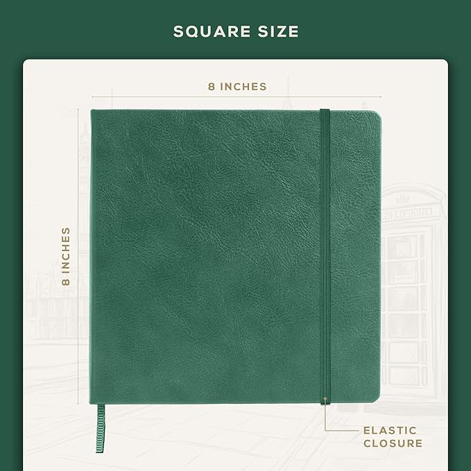 Beechmore Books Square Mixed Media Sketchbook - 8x8 Inch Professional Art Journal, 160 GSM / 98 lb Ivory Paper, Perforated Pages, Vegan Leather Hardcover, Lay-Flat Design for Drawing & Doodling