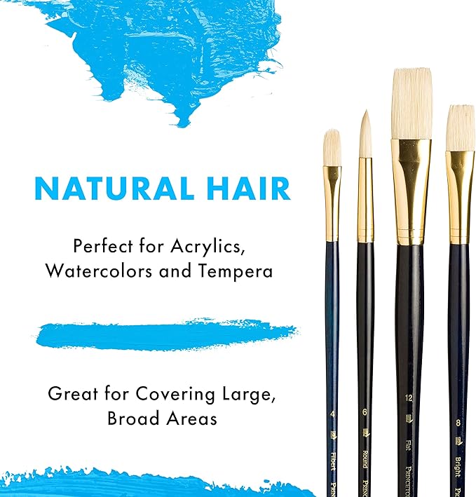 Princeton RealValue Brush Set, Natural, Dark Blue Handle, 4 Piece, 1 Count