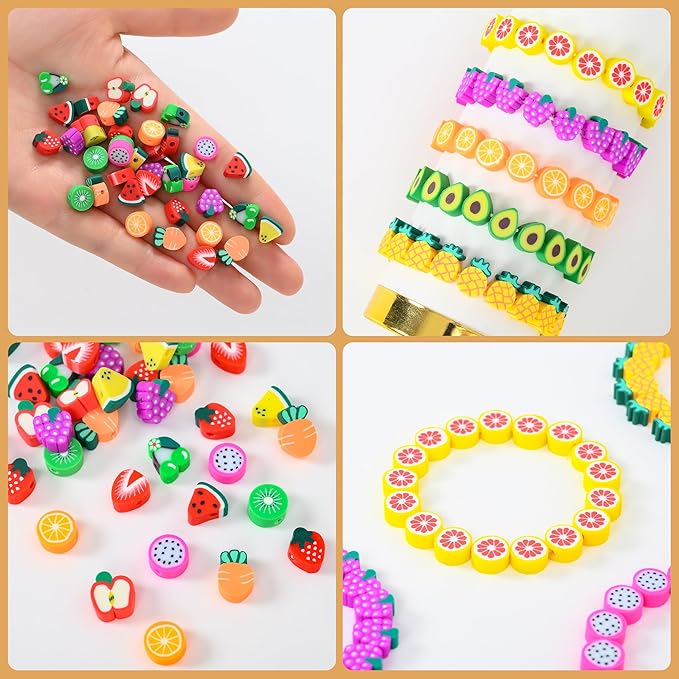 600pcs Polymer Clay Beads Friendship Bracelet Making kit Cute Fun Charms Beads for Bracelet Making DIY Arts Crafts Birthday Gifts Toys for Kids Girls Age 4-13 Fruit