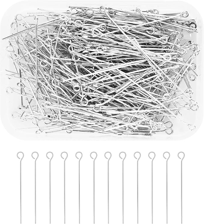 Mandala Crafts 300 1.5 Inch Silver Eye Pins for Jewelry Making Earring Making Supplies Jewelry Findings Open Eye Head Pins for Earrings DIY Bracelets Rosary Charms