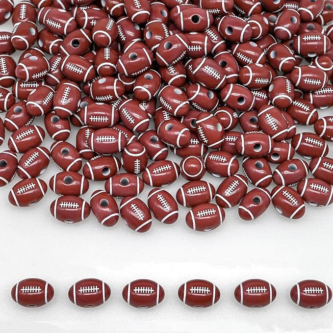 100+ pcs Football Beads Sport Bulk Kandi Beads for Jewelry Making, Bracelet Keychain Becklace Charm Rugby Bead Kit(Football)