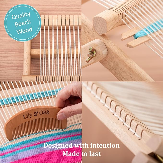 Lily & Oak Weaving Loom for Adults & Kids - Weaving Loom Kit | Beginner-Friendly Table Loom & Lap Loom with Yarn, Tools & Instructions | Wooden Loom for Multicraft Projects (15.8 x 11.8 inches)