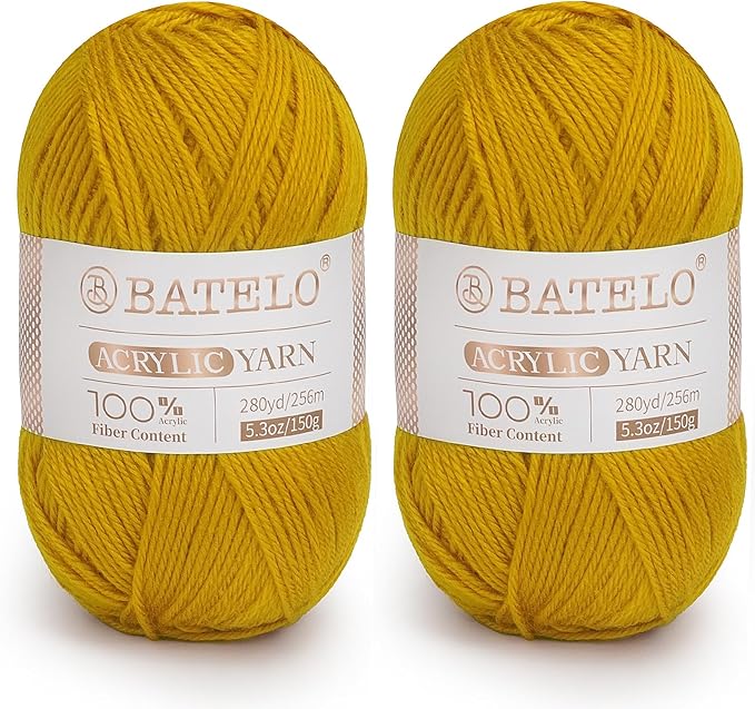 Crochet Acrylic Yarn 560 Yards, 2 Pack 150g/5.3oz Each, 3 Light Worsted Yarn for Crocheting & Knitting (Honey Yellow)
