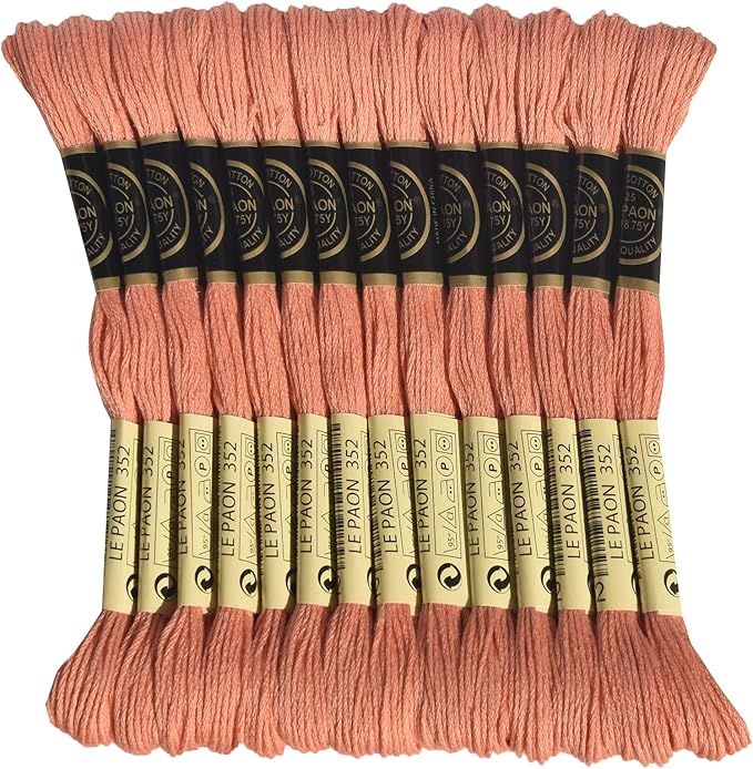 LE PAON Embroidery Floss, 14-Pack Six Strands 100% Long Staple Cotton Embroidery Thread, 8.7-Yard，Color Number：352, Light Coral