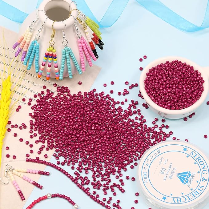 Bala&Fillic Magenta Color 3mm Seed Beads About 3600pcs/100Grams in Bag, 8/0 Glass Craft Beads for Making Bracelet and Necklace (Magenta)