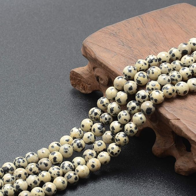LPBeads 200Pcs Polished 6mm Round Natural Dalmatian Gemstone Loose Beads with Stretch Cord for Jewelry Making Bracelets