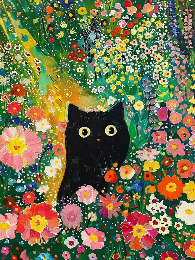 Mosaflare Paint by Numbers for Adults Beginner, Flowers and Black Cat Adult Paint by Number Kits on Canvas, DIY Acrylic Oil Easy Painting by Numbers for Home Wall Decor 16X20 inch (Without Frame)