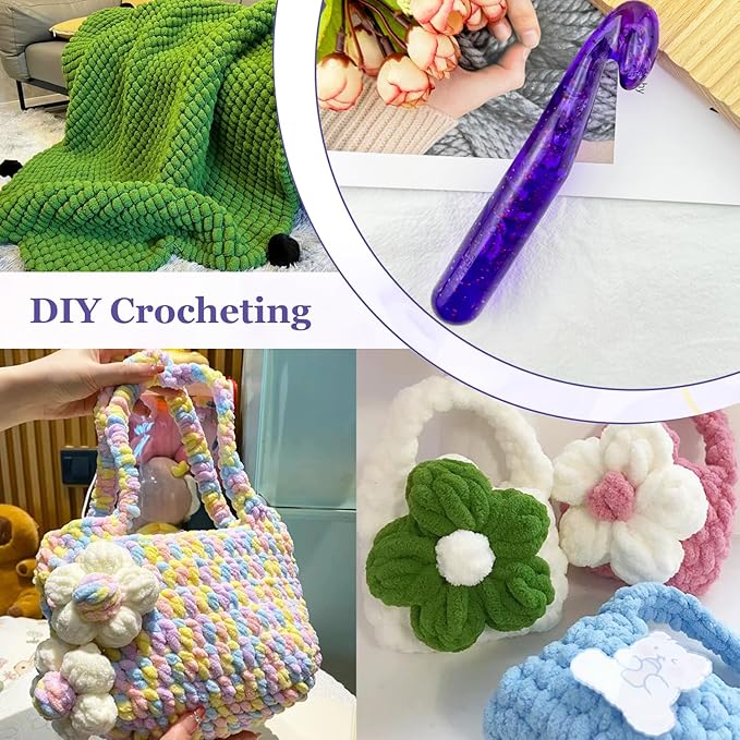 Hobekoee 25mm Large Crochet Hook for Chunky Yarn,Ergonomic Crochet Needles for Arthritic Hands,Plastic Crystal Smooth Crochet Hooks for Handmade DIY Crocheting
