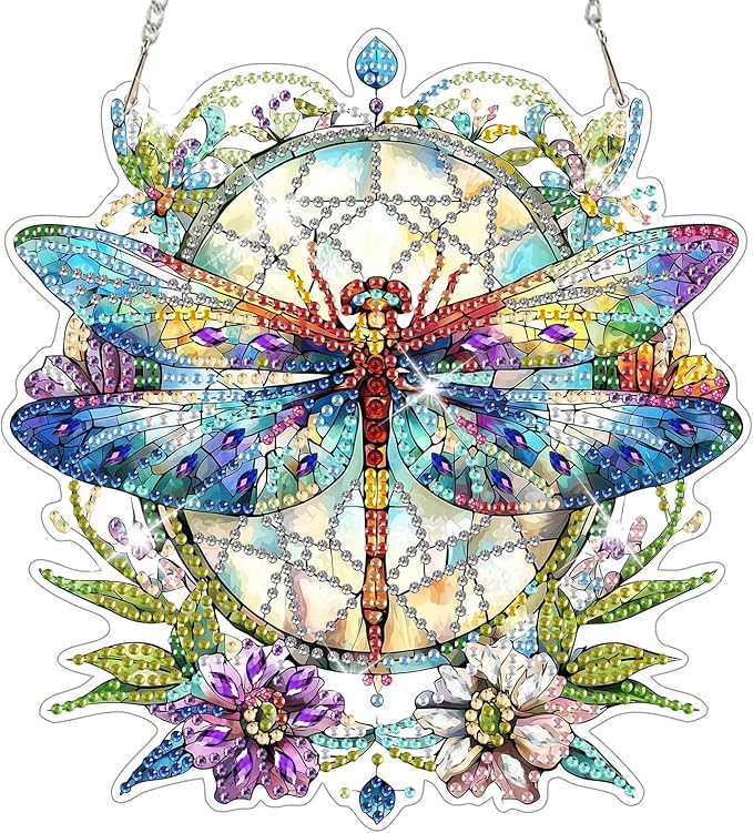 NAIMOER DIY Hanging Diamond Art Kits for Adults, Dragonfly Diamond Painting Kits, Special Shaped Rhinestone, Acrylic 5D Gem Art Craft Window Pendants Home Garden Wall Hanging Ornament Kits