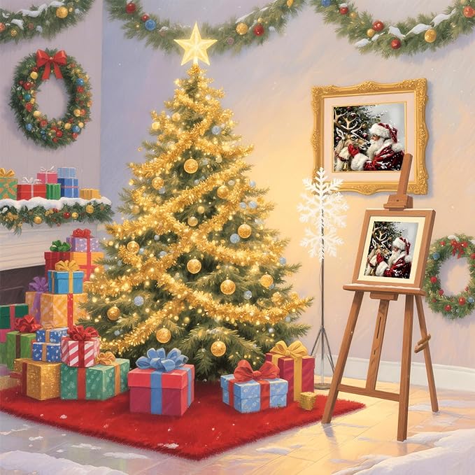 Christmas Diamond Art Kits for Adults & Beginners,5D Full Drill Round Winter Diamond Painting Kit, DIY Holiday Paint with Diamond Dots,Santa & Deer Gem Art Painting Wall Decor Gift (14x14 Inch)