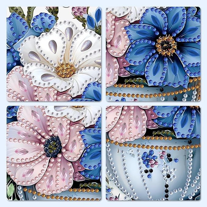 MXJSUA Bouquet Blue Flowers Special Shaped Hanging Diamond Painting Art Kits for Adults, Crystal Rhinestone Acrylic Gem Art Pendant Ornaments Kit for Home Decor and Gift 7.87 * 7.87 Inch