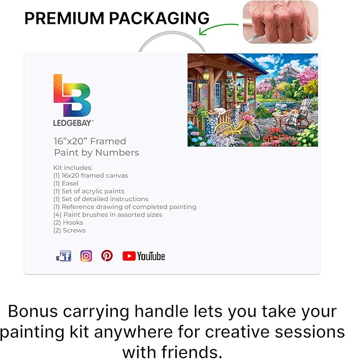 Ledgebay DIY Paint by Numbers Kit for Adults Framed Canvas Beginner to Advanced Paint by Numbers Kit Kits Include Acrylic Paint set Brushes Tabletop Easel (Colorful House Near The Lake 16"x20" Framed)