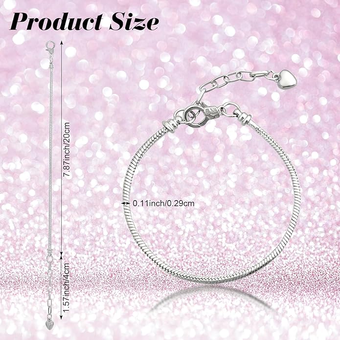 27 Pcs Snake Chain Bracelet Kit Adjustable Charm Bracelet with Heart Extender Lobster Clasp for Women Jewelry DIY Extender Metal Gifts