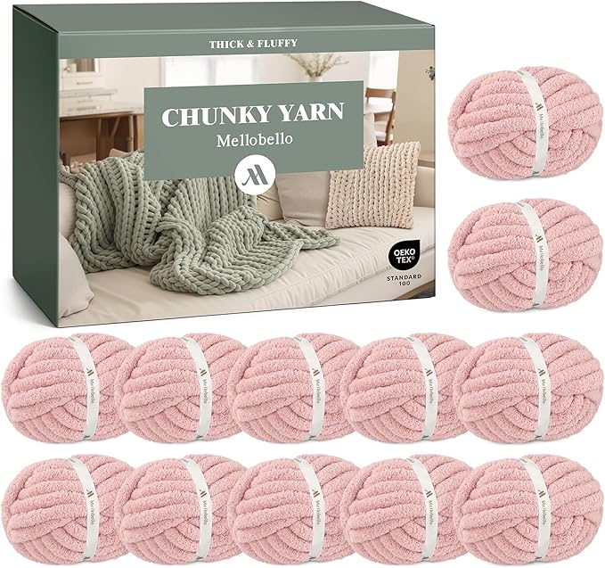 Jumbo Chenille Chunky Yarn for Crocheting - Super Bulky Fluffy Chunky Yarn for Hand Knitting - Extra Thick Soft Blanket Big Yarn 12 Jumbo Pack (27yds,8 oz Each Skein)