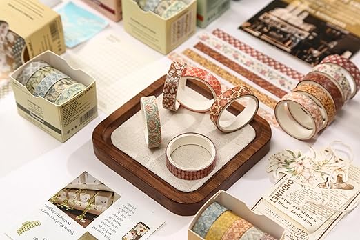 YUBX Basic Patterns Washi Tape Set 60 Rolls Geometric Elegance Decorative Skinny Masking Tapes for Arts, DIY Crafts, Journals, Planners, Scrapbook, Wrapping (Bygone Days)