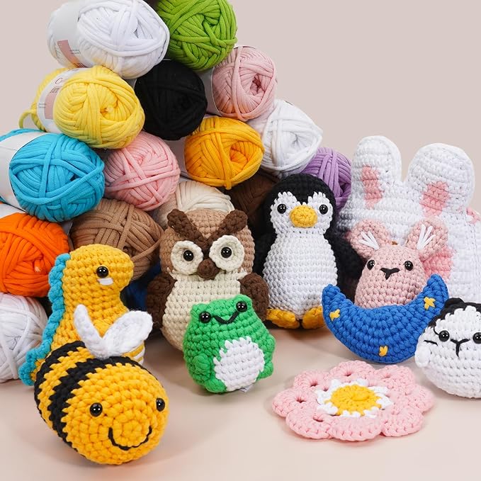 Beginner Yarn for Crocheting, Easy Crochet Yarn for Beginners, 3 Pack × 1.8 oz Amigurumi Yarns, Penguin Crochet Kit, Thick and Soft with Video Tutorials, Easy-to-See Stitches, Worsted Medium # 4